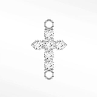 Moissanite Cross Small Connectors Oval Sterling Silver Rhodium for Permanent Jewelry