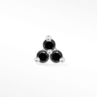Black Diamond Flat Back Earring Small Trinity 14k White - Nina Wynn