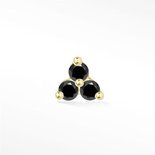 Black Diamond Flat Back Earring Small Trinity 14k Yellow - Nina Wynn
