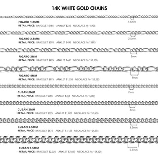 3mm Cuban Diamond Cut 14k White Gold Chain - Nina Wynn