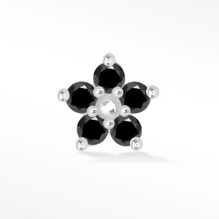 Flat Back Earring Black Diamond Buttercup Med 14k White