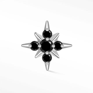 Flat Back Earring Black Diamond Starburst 6.5mm 14K White