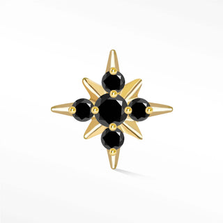 Flat Back Earring Black Diamond Starburst 6.5mm 14K Yellow
