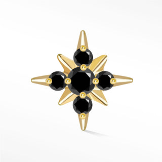 Flat Back Earring Black Diamond Starburst 7.5mm 14K Yellow