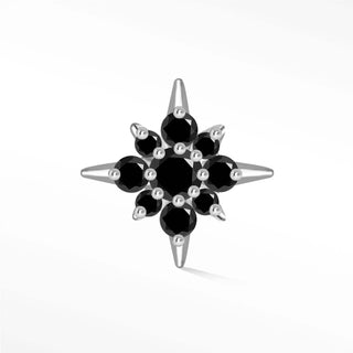 Flat Back Earring Black Diamond Starburst 9mm 14K White