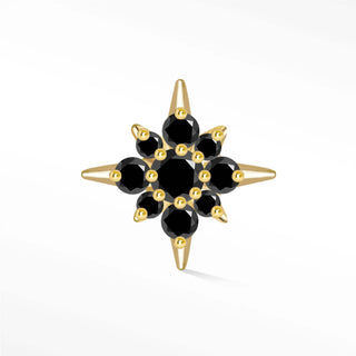 Flat Back Earring Black Diamond Starburst 9mm 14K Yellow