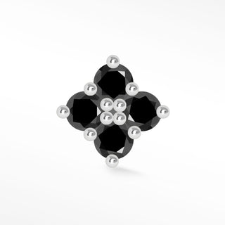 Flat Back Earring Black Diamond Clover Small 14k White