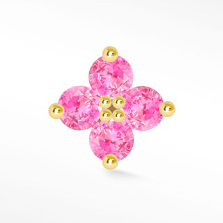 Flat Back Earring Ruby Clover Med 14k Yellow