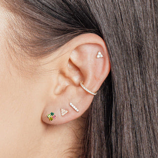 Flat Back Earring Multi Tourmaline Clover Med 14k Yellow