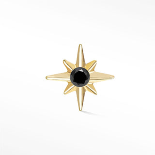 Flat Back Earring Black Diamond Shining Star X-Small 14k Yellow