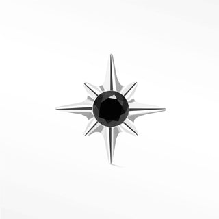 Flat Back Earring Black Diamond Shining Star Small 14k White
