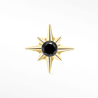 Flat Back Earring Black Diamond Shining Star Small 14k Yellow