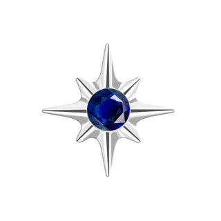 Flat Back Earring Blue Sapphire Shining Star Med 14K White