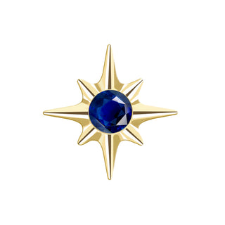 Flat Back Earring Blue Sapphire Shining Star Med 14K Yellow