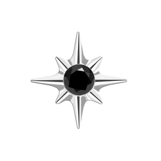 Flat Back Earring Black Diamond Shining Star Med 14k White