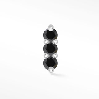 Flat Back Earring Black Diamond 3 Scones Med 14K White