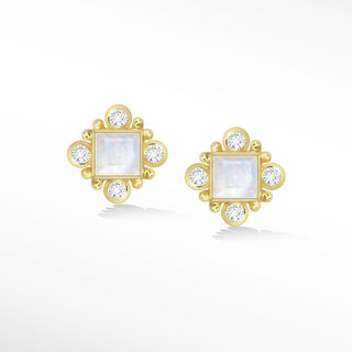 Square Moonstone 14k Yellow Gold Stud Earrings