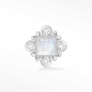 Moonstone Flat Back Earring Princess cut 14k White - Nina Wynn