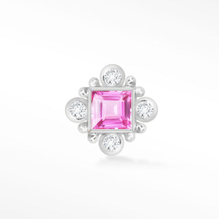 Pink Sapphire Flat Back Earring Princess cut 14k White
