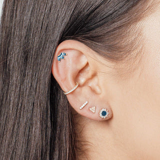 Blue Topaz Flat Back Earring Baby Lotus 14k White - Nina Wynn
