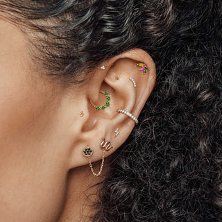 Tourmaline Flat Back Earring Baby Lotus 14k Yellow - Nina Wynn