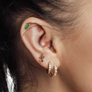Emerald Flat Back Earring Baby Lotus 14k White