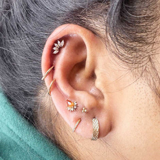 Moonstone Flat Back Earring Lotus 14k Yellow - Nina Wynn