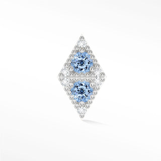 Flat Back Earring Blue Sapphire Celestial Drop 14K White