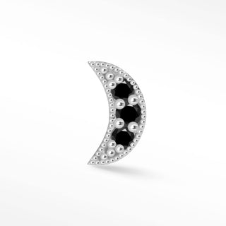 Flat Back Earring Black Diamond Moon 14k White