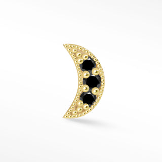 Flat Back Earring Black Diamond Moon 14k Yellow