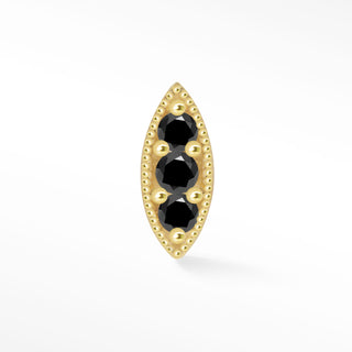 Flat Back Earring Black Diamond Marquise 14k Yellow
