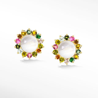 Blossom Moonstone 14k Gold Stud Earrings