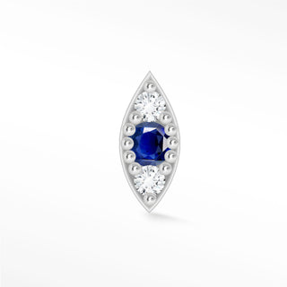 Flat Back Earring Blue Sapphire Evil Eye 14k White