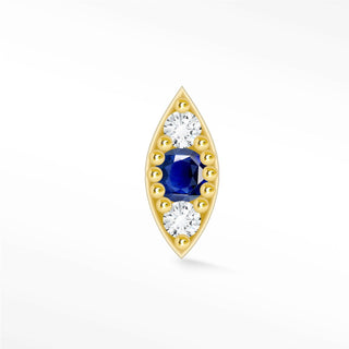 Blue Sapphire Flat Back Earring Evil Eye 14k Yellow