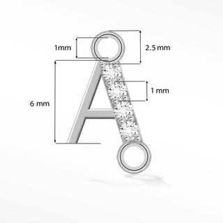 Permanent Connectors Initial 6mm with Pave Moissanite on Sterling Silver Rhodium Sideways
