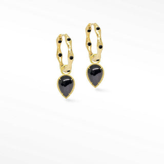 Vintage Lace Pear Black Spinel Gold Vermeil Convertible Earrings - Nina Wynn