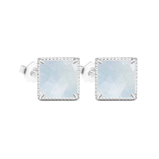 Vintage Lace Square 6mm Aquamarine Silver Stud Earrings - Nina Wynn