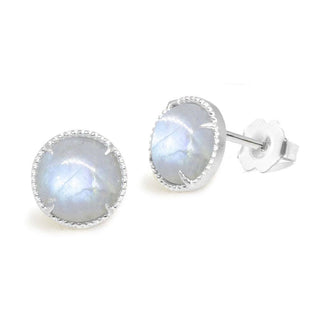 Vintage Lace Round 7mm Moonstone Silver Stud Earrings - Nina Wynn