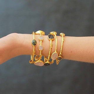 Pallas Agate Moss Gold Vermeil Bangle - Nina Wynn