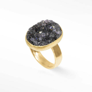 Heavens Gate Black Druzy Gold Vermeil Ring - Nina Wynn