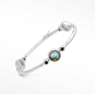 Chloe Labradorite Silver Hinged Bangle - Nina Wynn