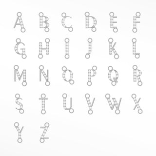 Initial 5mm with Pave Moissanite on Silver Sideways Connectors Pack of 26 letters for Permanent Jewelry - Nina Wynn