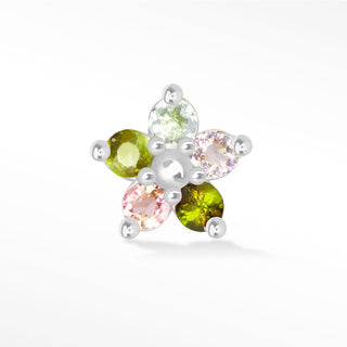 Baby Buttercup in Multi Tourmaline 14k White Gold Flat Back Threadless Stud Earring - Nina Wynn