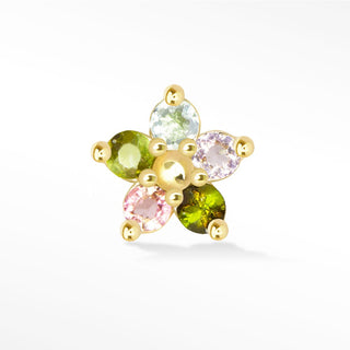 Baby Buttercup in Multi Tourmaline 14k Yellow Gold Flat Back Threadless Stud Earring - Nina Wynn