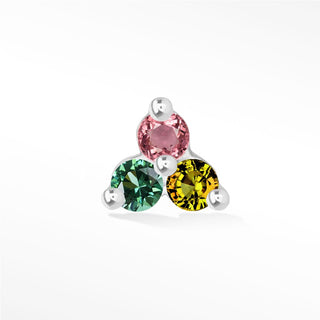 Trinity Multi Tourmaline 14k White Gold Flat Back Threadless Stud Earring - Nina Wynn
