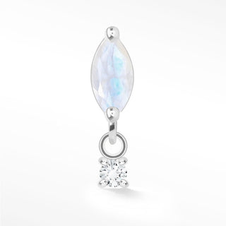Moonstone & Diamond 14k White Gold Flat Back Threadless Stud Earring - Nina Wynn