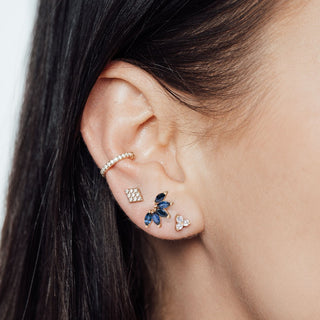 Mama Wildling Blue Sapphire 14k Yellow Gold Flat Back Threadless Stud Earring - Nina Wynn