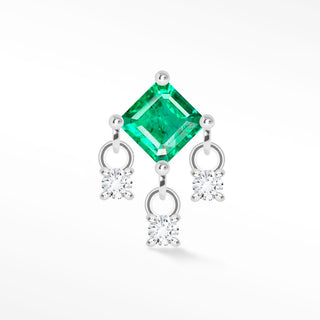 Emerald & Diamond 14k White Gold Flat Back Threadless Stud Earring - Nina Wynn