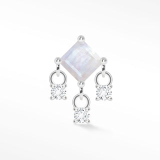 Moonstone & Diamond 14k White Gold Flat Back Threadless Stud Earring - Nina Wynn