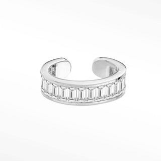 Ear Cuff Moissanite Baguette Channel Sterling Silver Rhodium